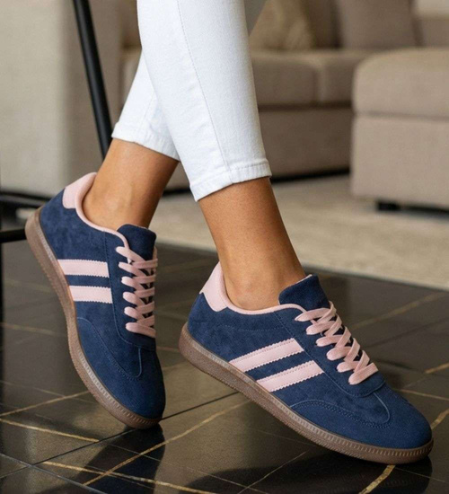 Granatowe sznurowane sneakersy damskie /G12-3 18714 T446/