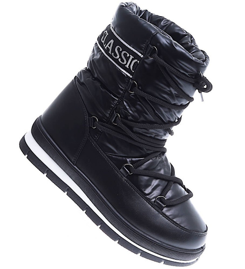 Czarne zimowe kozaki śniegowce /E2-3 15398 T635/