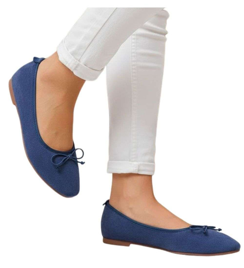 Baleriny damskie z kokardą buty zamszowe granatowe /D1-3 17541 G133/
