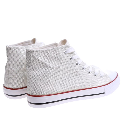 Białe trampki damskie z wysoką cholewką /E8-3 16604 G099/