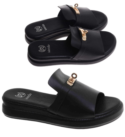 Klapki damskie czarne na platformie /C7-3 17775 T232/