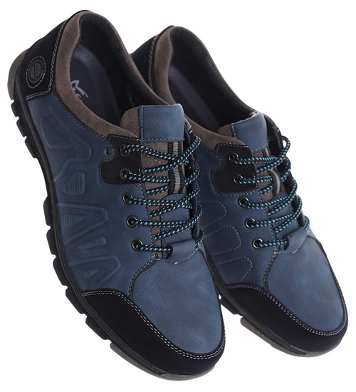Granatowe sznurowane obuwie trekkingowe /E10-2 18036 T386/