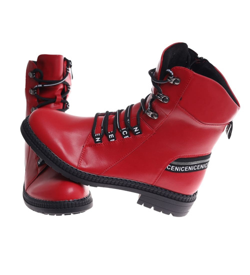 Czerwone zimowe botki trapery damskie OST461