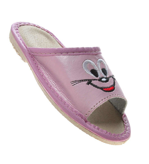 Dziecięce wsuwane klapki skórzane RÓŻOWE  /C7-1 4990 S181/