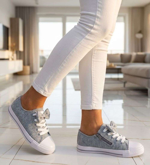 Szare dziewczęce trampki z kokardą /B4-2 16783 T184/