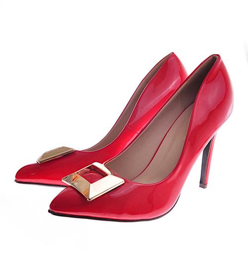 Czerwone szpilki na czółenka obcasie /C6 -2 12074 T390/