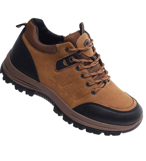 Grubo ocieplone wiązane buty trekkingowe Karmelowe /D9-3 18451 T582/