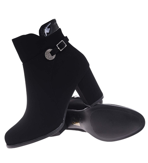 Eleganckie botki zimowe na obcasie czarne /C7-3 18571 W422/