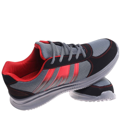 Wiązane czarno czerwone buty sportowe /B3-1 18039 T299/