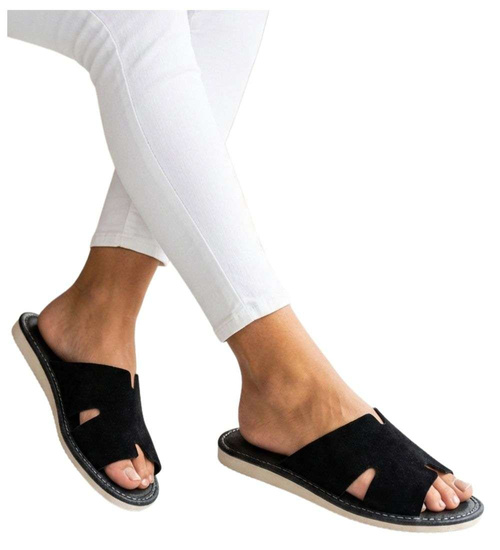 Skórzane domowe klapki kapcie czarne /A3-1 18695 S194/