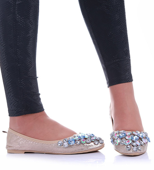 Złote baletki damskie z kamieniami /C7-2 13040T595/