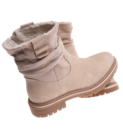 Zimowe botki saszki z ociepleniem Beżowe /B6-1 18546 G388/