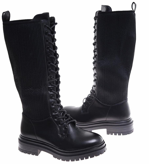 Wysokie czarne damskie glany trapery /D9-1 18199 G332/