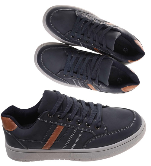 Granatowe wiązane męskie trampki z szarą podeszwą /F10-3 17982 T398/