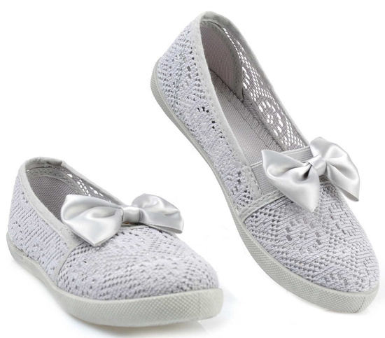 Ażurowe dziewczęce balerinki jak trampki SZARE /F10-2 1953 S195/