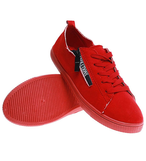 Sznurowane czerwone trampki damskie /D9-2 11656 T190/