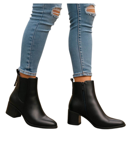 Klasyczne damskie botki na niskim obcasie Czarne /G13-3 18382 W484/