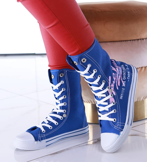 Wysokie niebieskie trampki damskie /E6-2 13506 T098/