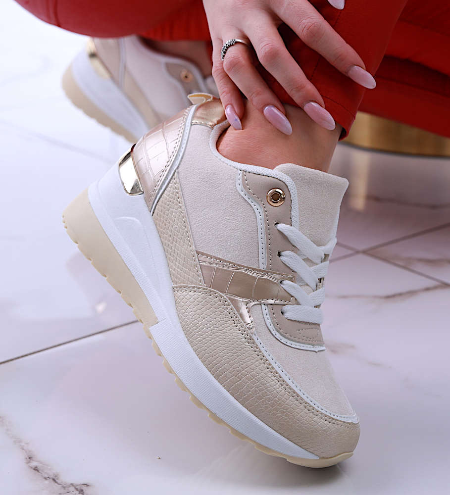 Beżowe trampki sneakersy na niskim koturnie