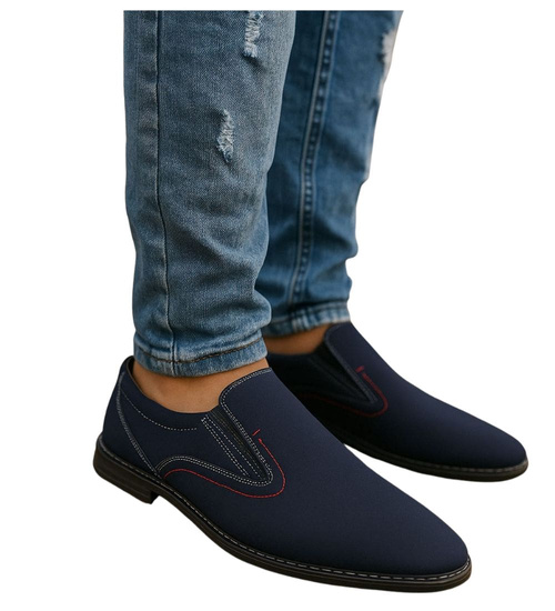 Wsuwane męskie półbuty granatowe pantofle /B4-2 15301 T356/