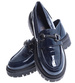 Granatowe półbuty loafersy na platformie /G1-3 15445 T284/