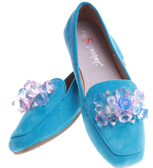 Niebieskie balerinki lordsy z kamieniami /A4-2 14086 T488/