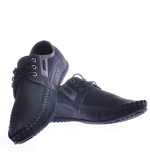 Męskie półbuty jak mokasyny Czarne /D8-1 12729 S356/