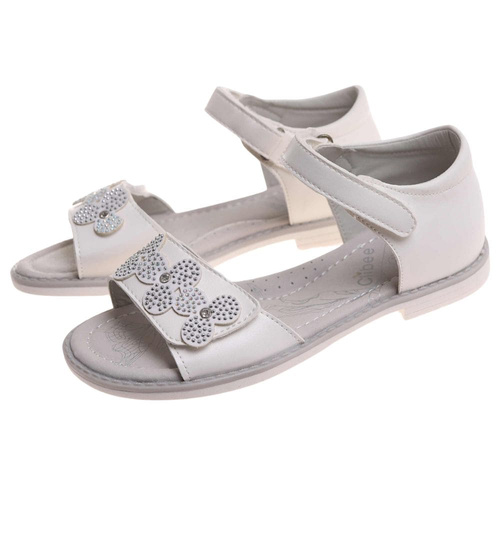 Dziewczęce sandały na rzepy Białe /D8-1 11975 T290/