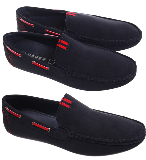 Wsuwane zamszowe granatowe półbuty mokasyny /C7-1 17975  T484/