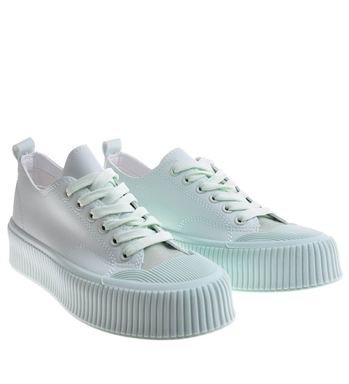 Seledynowe sznurowane trampki na platformie /G8-3 12271 S396/