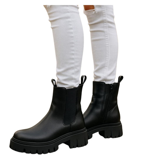 Ocieplane czarne botki na platformie /H2 J5-2 18377 T386/