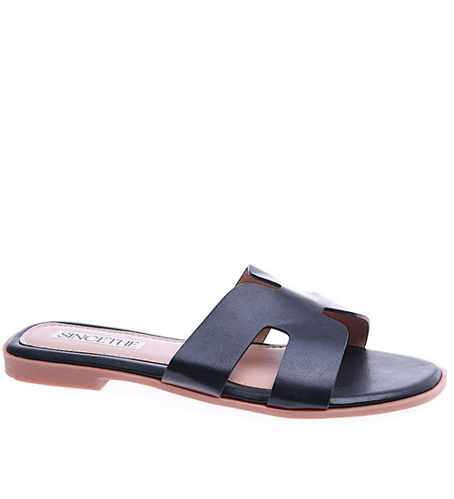 Gładkie czarne klapki damskie /G9-2 14436 T441/