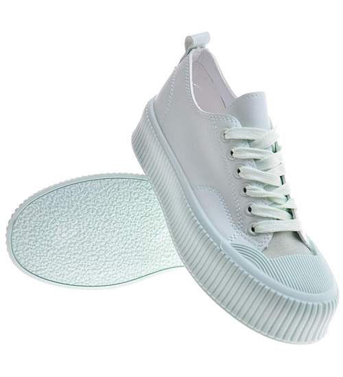 Seledynowe sznurowane trampki na platformie /G8-3 12271 S396/