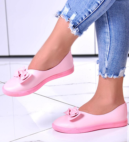 Różowe wkładane trampki slip on z kokardą /B6-2 10833 S190/