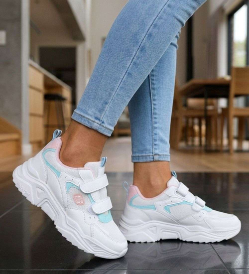 Buty sportowe na rzepy z pastelowymi wstawkami /A7-1 18838 T266/