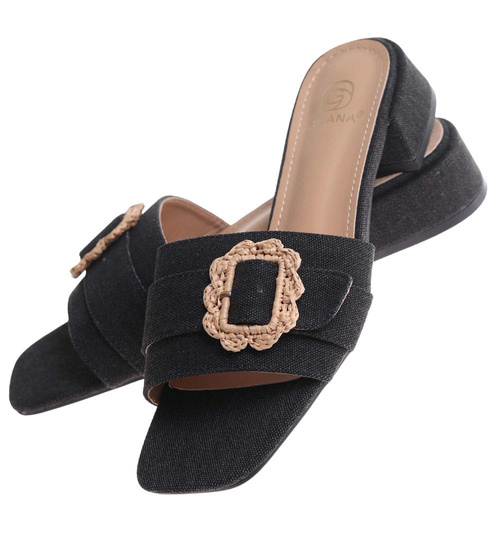 Klapki damskie na płaskim obcasie Czarne /G13-2 17841 G2856/