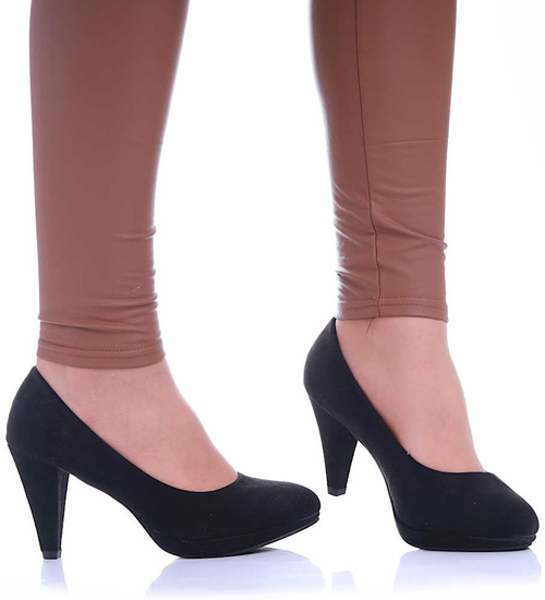 Czarne czółenka na obcasie i platformie /G7-2  17151 G185/