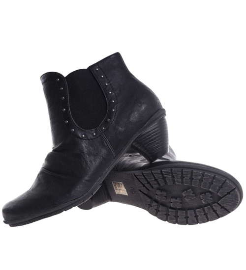 Damskie czarne botki na niskim obcasie /E10-3 12579 T145/