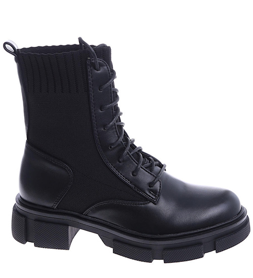 Czarne trapery damskie z elastyczną cholewką /D6-1 14849 T6/