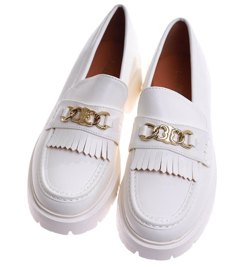 Białe półbuty damskie na platformie /F3-3 17243 G135/