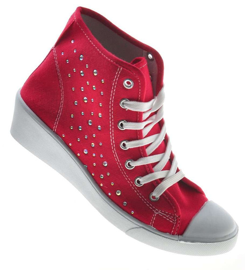 Czerwone trampki na niskim koturnie /E2-2 8470 S095/ 