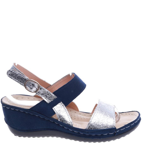 Grantowo srebrne sandały na koturnie /E4-3 13916 T284/