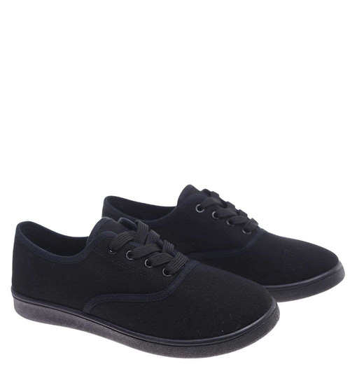 Czarne sznurowane tenisówki damskie /F5-2 18730 T187/