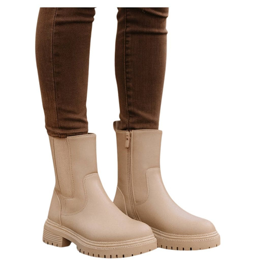 Beżowe botki damskie z ociepleniem /A4-2 18501 T238/