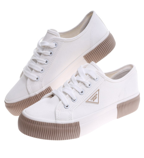 Białe sznurowane trampki damskie /G9-3 16673 T389/