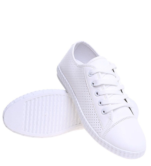 Białe ażurowe tenisówki damskie /B6-2 16028 D383/