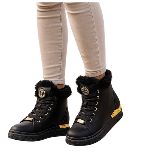 Czarne zimowe trampki z kożuszkiem /E4-2 18429 T411/