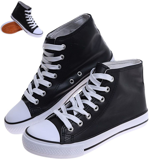 Wysokie czarno białe trampki damskie /H2 16719 G9-84/
