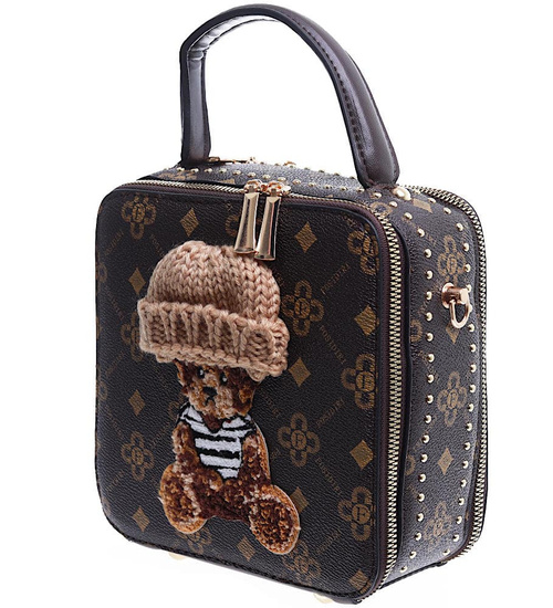 Ciemno brązowa torebka kuferek z misiem /H2 K8 TB504 S482/