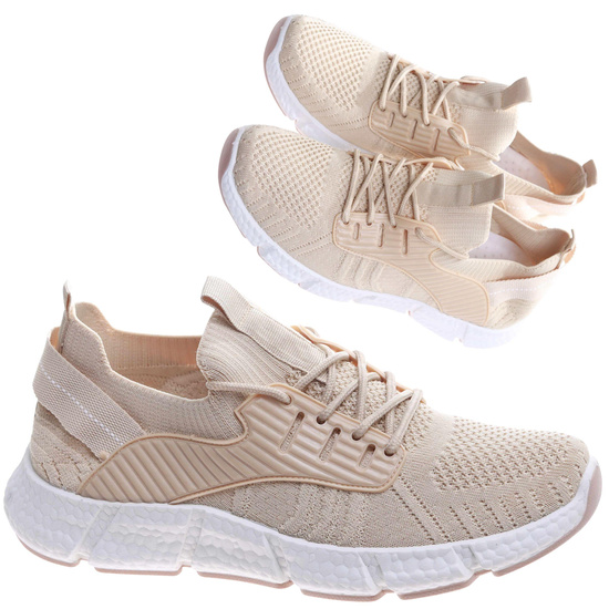 Wsuwane ażurowe beżowe męskie buty sportowe /A1-1 17373 T287/